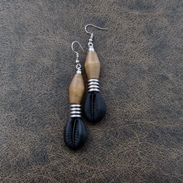 Cowrie shell earrings, Afrocentric earrings, African tribal earrings, bold statement earrings, chunky earrings, painted shell earrings 