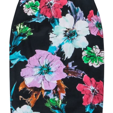 Milly - Black &amp; Multi Color Floral Print Pencil Skirt Sz 12