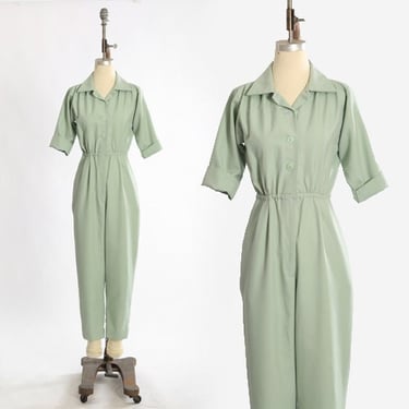 Vintage 70s does 40s teal blue jumpsuit coveralls 