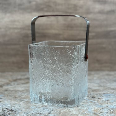 Hoya Crystal Glacier Ice Bucket with Tongs - Vintage Barware Accessory 