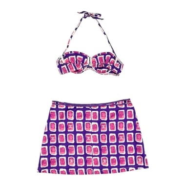 Chanel Pink + Purple Square Logo Skirt Set
