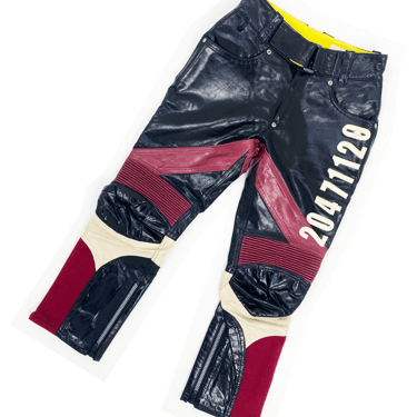 20471120 leather patchwork moto pants