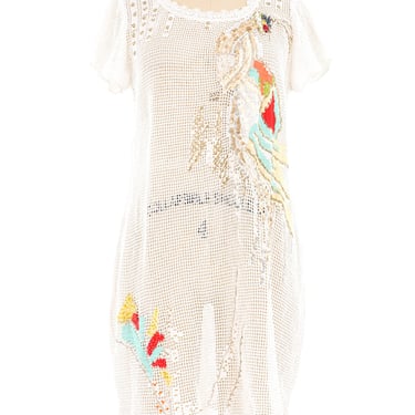 White Crochet Sequin Embellished Cover Up Mini Dress
