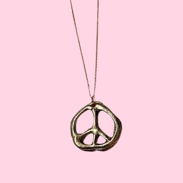 Funky gold plated organic handmade peace sign in brass or sterling silver cast from wax 