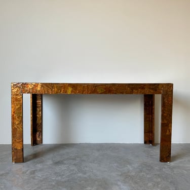 70's Mid-century Modern  Paul Evans - Style  Brutalist Copper Patchwork Console Table 