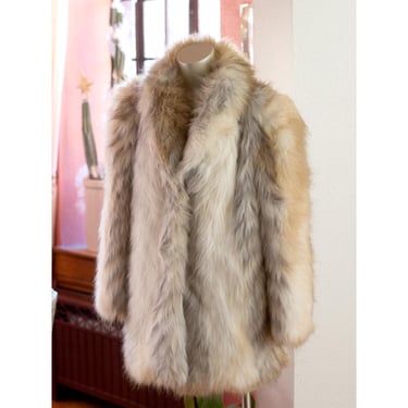 Vintage Faux Fur Coat - 1980s - White, Tan, Gray - Glam, Mob Wife - Winter 