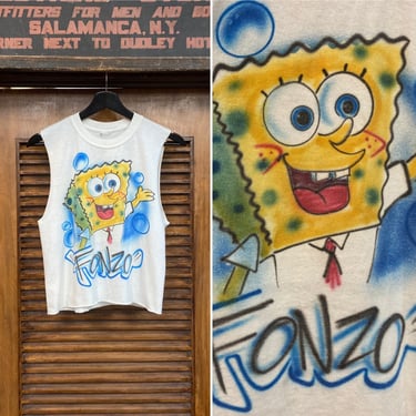 Vintage 1990’s SpongeBob SquarePants Cropped Artwork Cartoon Tank T-Shirt, 90’s Tee Shirt, Vintage Clothing 
