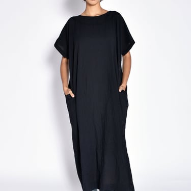 Drop Shoulder Long Black Dress