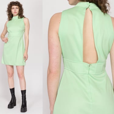 Medium 70s Mint Green Keyhole Back Mini Dress | Vintage Mod Babydoll A Line Sundress 