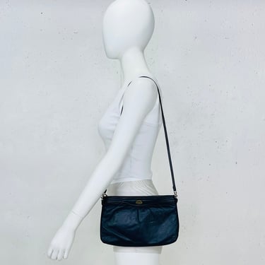 1980s Navy Blue Leather Aigner Convertible Clutch 