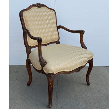 French Louis XVI Style Walnut Upholstered Fauteuil Armchair