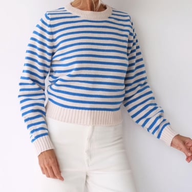 Vintage French Stripes Blue And White Knitted Sweater | Round Neck Striped Long Sleeve Sweater | Perfect Sailor Mariniere | Breton Sweater 