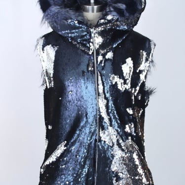 Faux Fur & Flip Sequin Hooded Vest