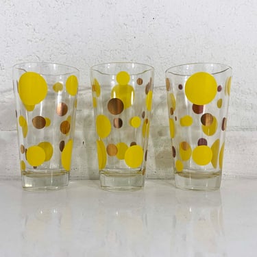 Vintage Russel Wright Set of 3 Glasses Polka Dot Eclipse 22k Yellow Gold Mod Barware Mid Century Modern Glass Mad Men 1960s Retro Cocktail 