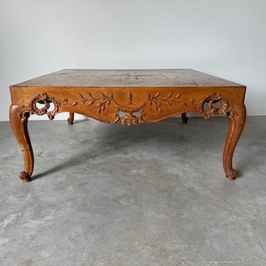 French Louis XV - Style Hollywood Regency Parquetry Top Oak Coffee Table 