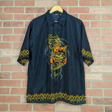 Vintage 90s Y2k Dragon Tribal Pattern ORIGINAL Button Down Shirt - Large 