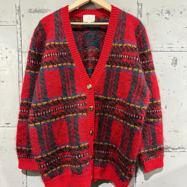 Vintage Plaid mohair Sweater Cardigan preppy style Susan Bristol 