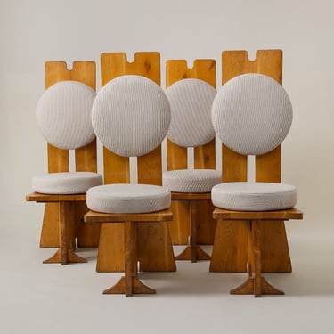 Atrio Vintage - Brutalist Wood Dining Chairs - Set of 4