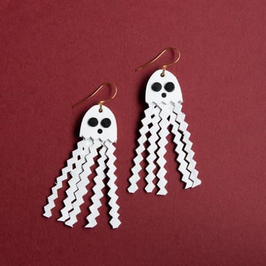 Jelly Ghouls - White Leather Ghost Halloween Earrings 