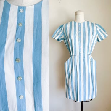 Vintage 1960s Stacy Ames Blue Parasol Striped Dress / XS 
