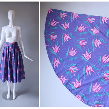 Vintage 1980s *VERY RARE* Laura Ashley Purple and Pink Floral Button Down Full Circle Skirt 