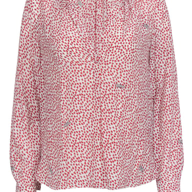 Zadig &amp; Voltaire - Ivory w/ Red Heart Print &quot;Tink&quot; Blouse Sz S