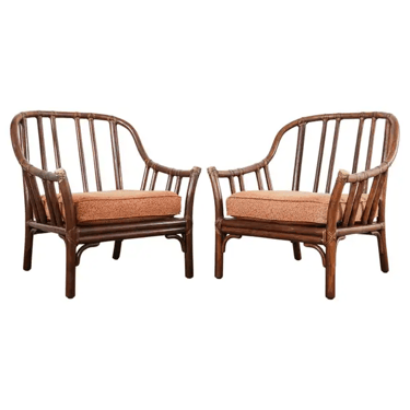 Pair of McGuire Organic Modern Rattan Lounge Chairs