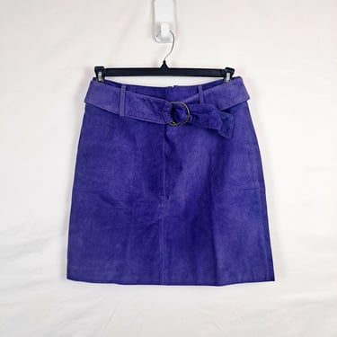 Vintage 90s Purple Leather Skirt, Size Large 