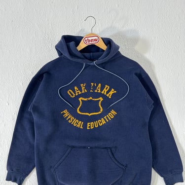 Vintage 1970's Oak Park Physical Education Faded Blue Hoodie Sz. M