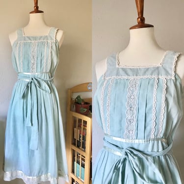 Vintage baby blue lace short sleeve maxi dress size small 