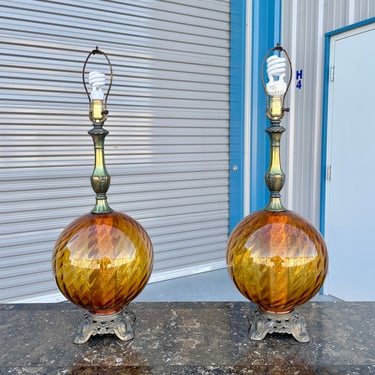Vintage 1970s Glass Sphere Lamps - a Pair 