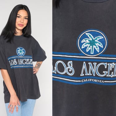 90s Los Angeles Shirt Black Single Stitch Tee 1990s California Tshirt Faded Black Palm Tree Tee Graphic Souvenir Vintage LA Extra Large xl l 