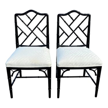 Century Furniture Faux Bamboo Black Lacquered Chair - a Pair 