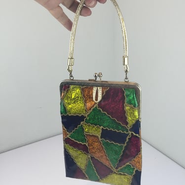 Swinging Our Bags - Vintage 1950s Colourful Metallic Slender Tall Handbag 