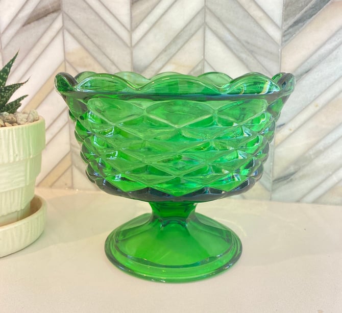 Vintage Emerald Green Hobnail online Glass Footed Candy Dish /Bowls 5 pc