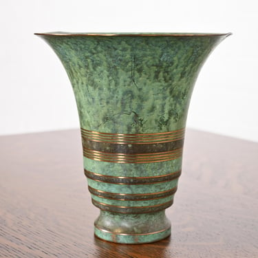 Carl Sorensen Art Deco Verdigris Bronze Vase, Early 20th Century