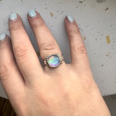 Aurora Opal Ring in Sterling Silver with 14k Goldfilled Borders Handmade one of a kind 