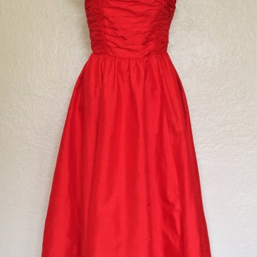 Vintage Laura Ashley Red Silk Dress, S/M Women, fit and flare, semi open back 