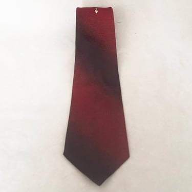 1960s Burgundy and Black Dacron Brocade Tie by Corsair | 60s Vintage Bias Stripe Embroidered Necktie 