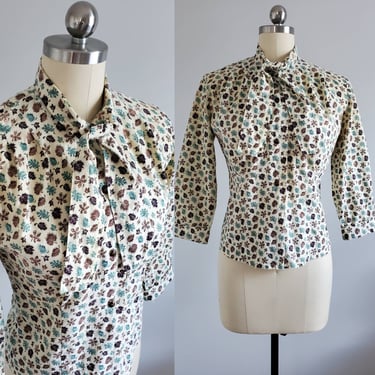 1940s Cotton Doris Dodson Sportswear Blouse 40's Women's Shirt 40s Vintage Size Small 