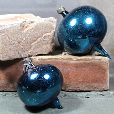 Set of 2 Blue Glass Christmas Ornaments | Circa 1960s | Vintage Christmas Ornaments 