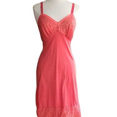 Vintage 50s Slip Dress Coral Orange Nylon &  Lace  Ssamprufe 