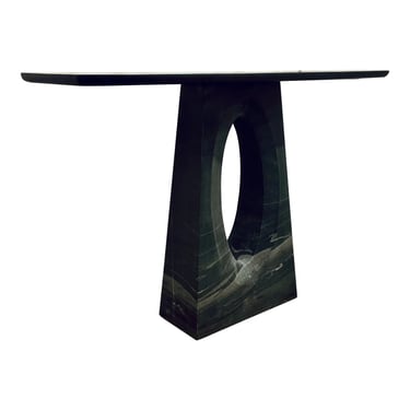 Currey & Co. Modern Black Solid Bheslana Marble Demi Console Table
