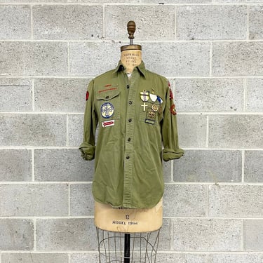 Vintage Boy Scout Shirt Retro 1960s Boy Scouts of America + Official Shirt + Sanforized + Senior + Recruiter + Pennsylvania + Army Green 