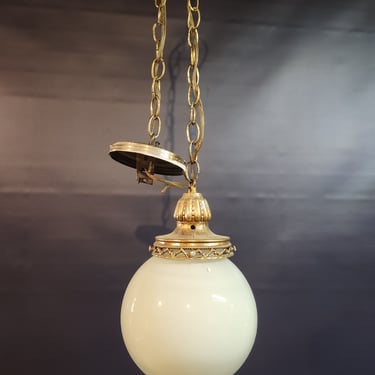 Vintage Globe Pendant Light with Brass Fitting 6.75"W x 53"H