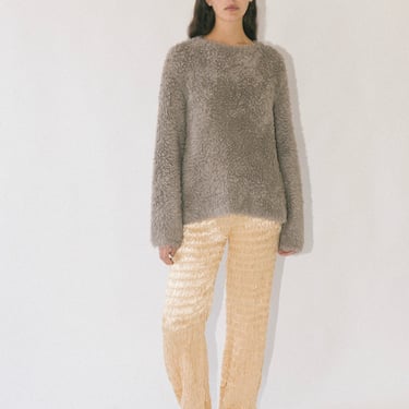 Handknit Fur Crewneck in Taupe