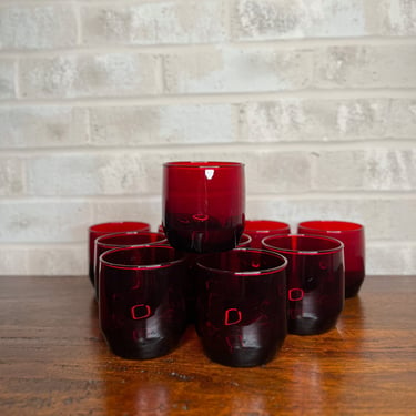 Classic Set of 10 Anchor Hocking Royal Ruby Red Tumblers, Vintage Glassware 