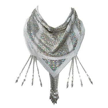 Ferrara Iridescent Enamel Mesh with Beaded Fringed Cowl Bib Necklace, N/O