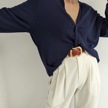Vintage Navy Merino Wool Cardigan