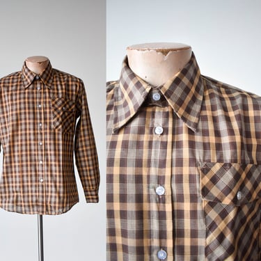 Vintage 1980s Brown Plaid Menswear Button Down 